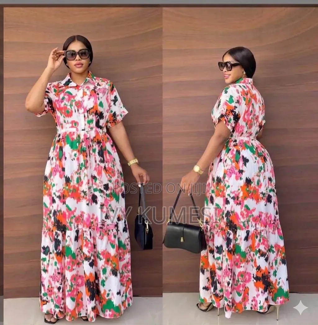 Vibrant Abstract Print Collared Maxi Dress – Chic Summer Casual Wear
