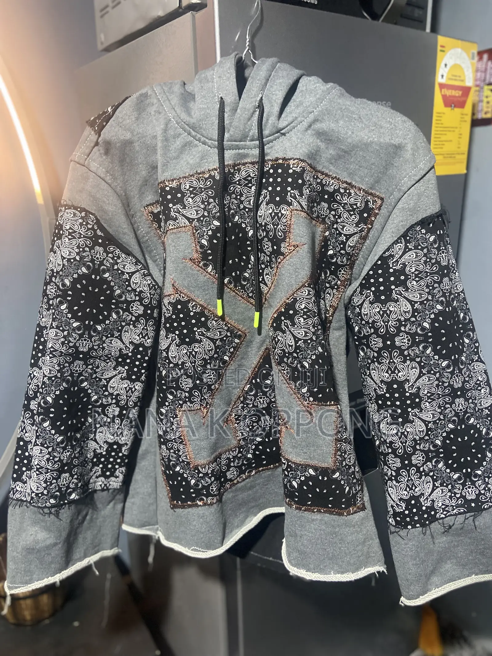 CHG Denim Hoodie That Uses an Off-White- Crossed-Arrow Designwit Down