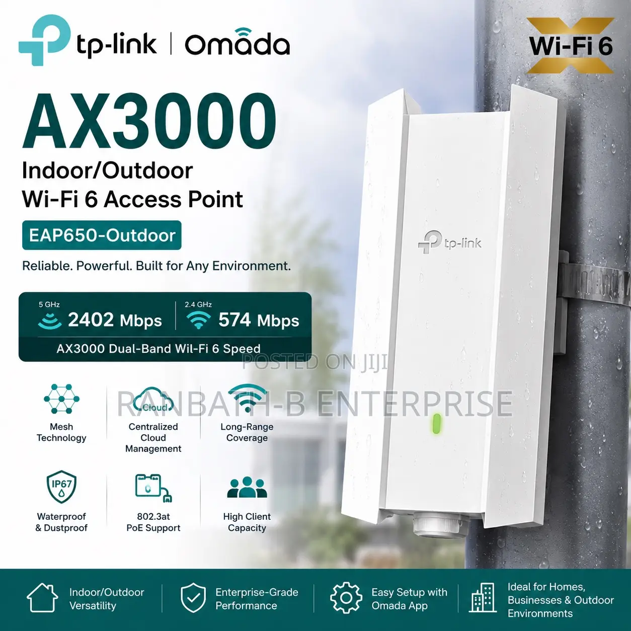 Tp-Link Omada Ax3000 Wi-Fi 6 Outdoor Access Point (Eap650-Outdoor)