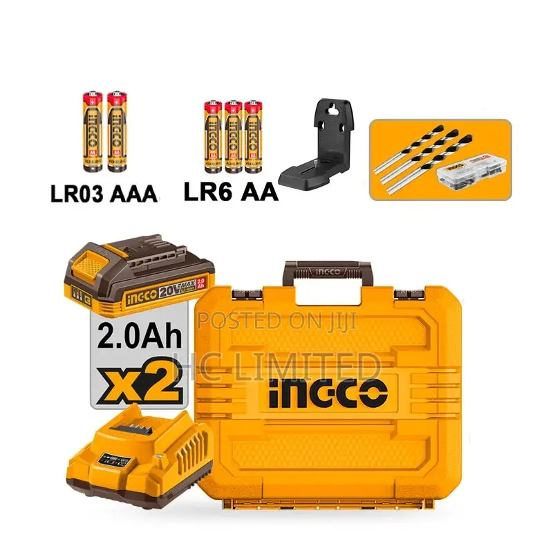 Ingco 20v Cordless Drill 76nm + 2 Batteries + Laser Level -Cosli250511