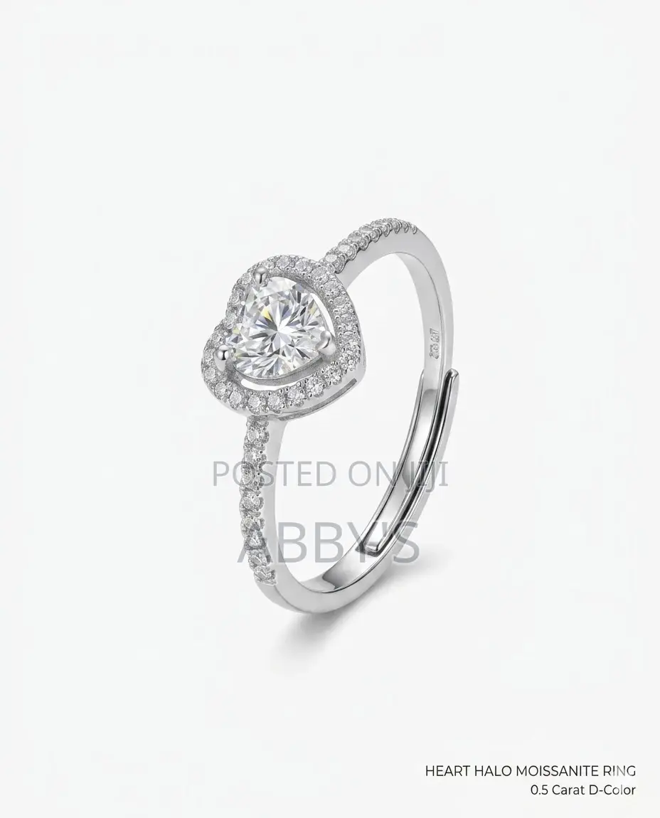 Adjustable 0.5ct Heart Halo Moissanite Diamond Proposal Ring