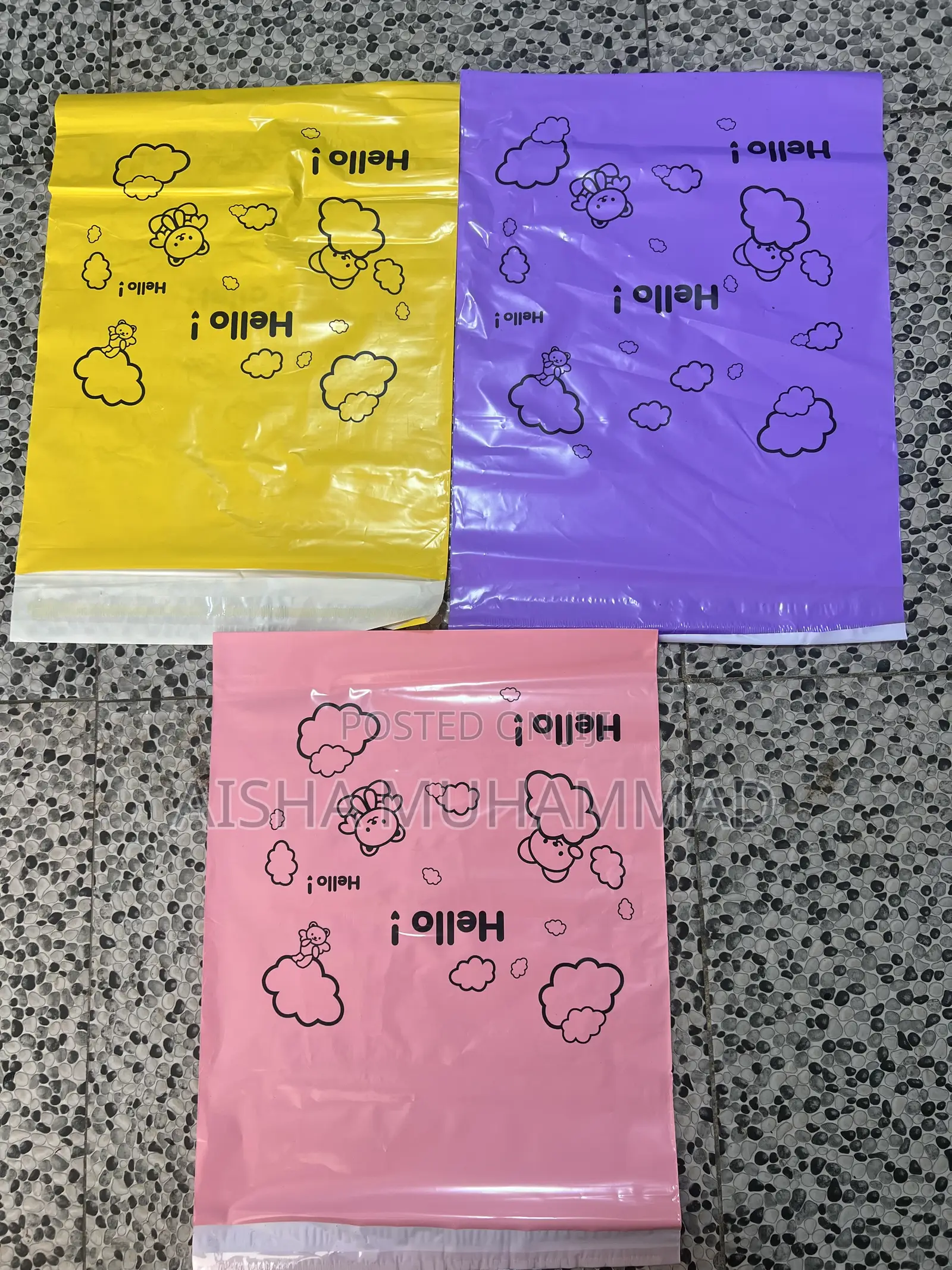 Hello Design Packaging Rubber Bags – Pink, Purple Yellow Courier Bag
