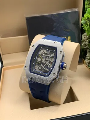 Men's Luxury Tonneau Skeleton Watch With Silicone Strap