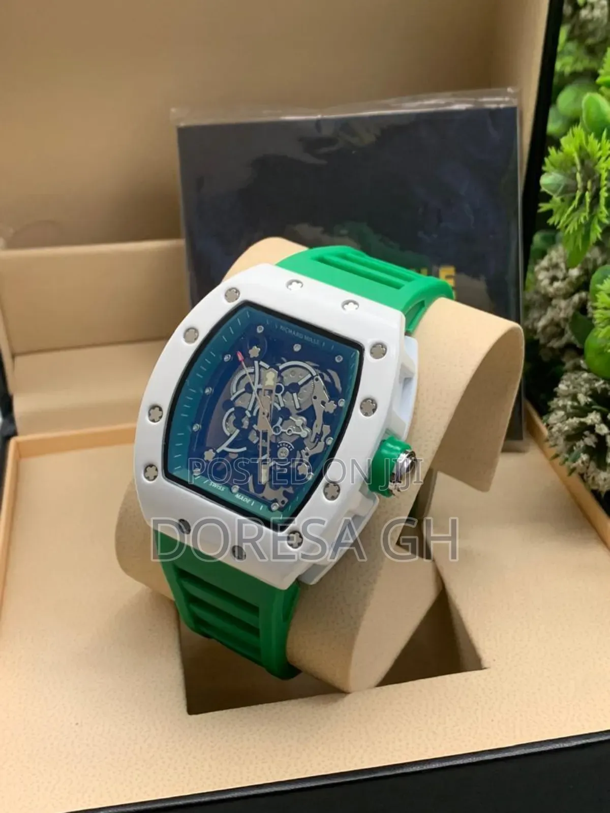 Men's Luxury Tonneau Skeleton Watch With Silicone Strap