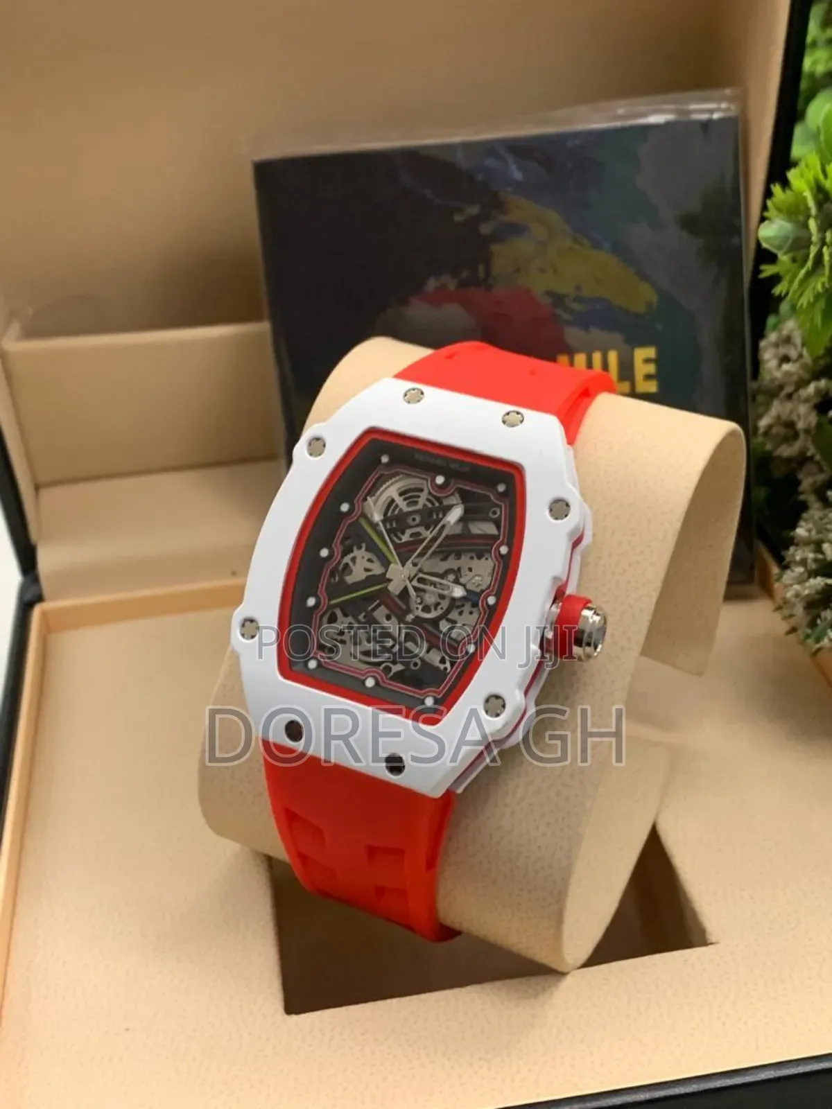 Men's Luxury Tonneau Skeleton Watch With Silicone Strap