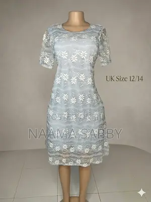 Elegant Blue Lace Midi Dress Uk 12/14 - Kc001
