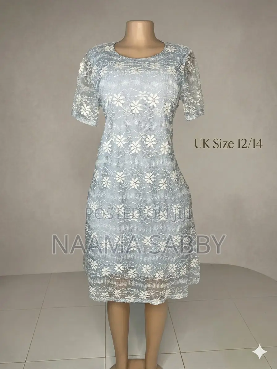 Elegant Blue Lace Midi Dress Uk 12/14 - Kc001