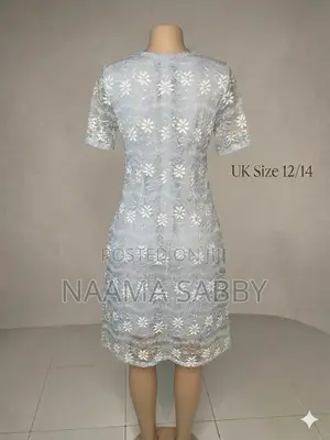 Elegant Blue Lace Midi Dress Uk 12/14 - Kc001