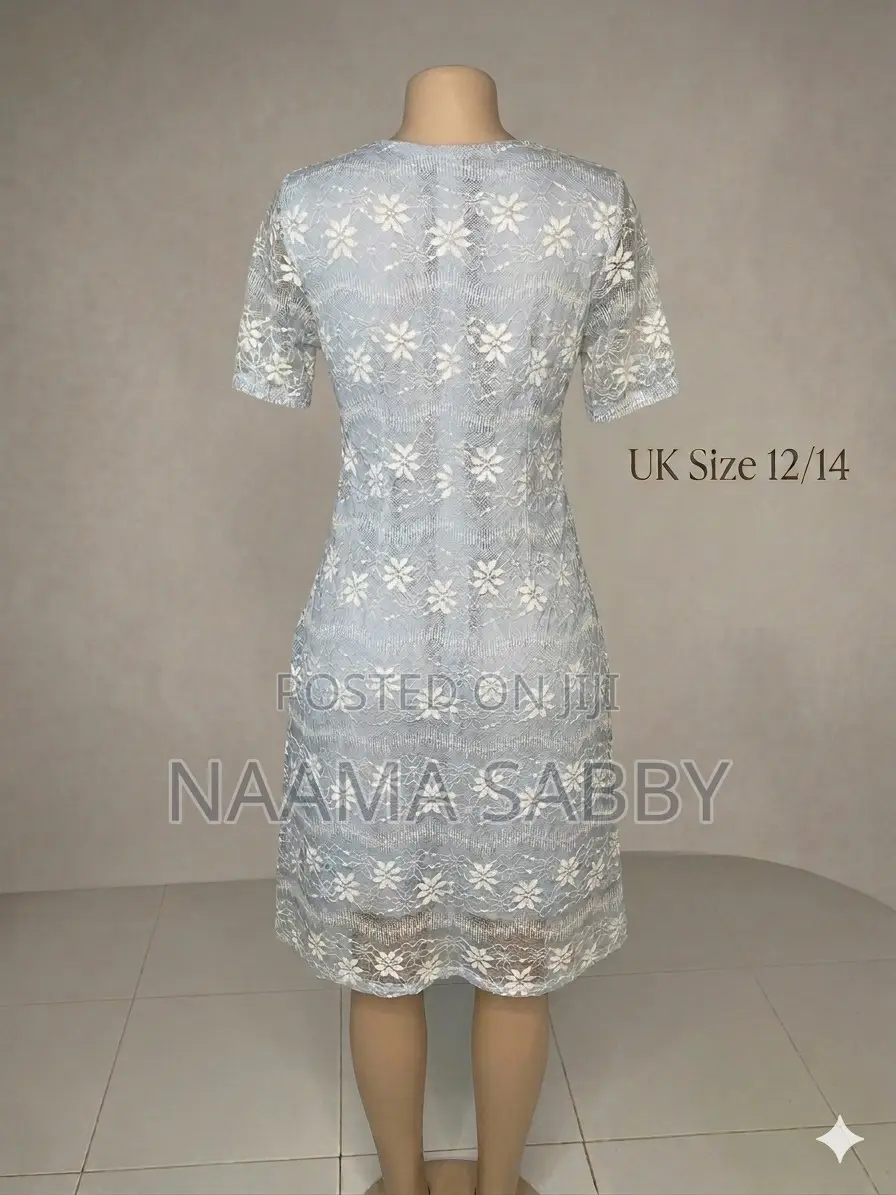 Elegant Blue Lace Midi Dress Uk 12/14 - Kc001