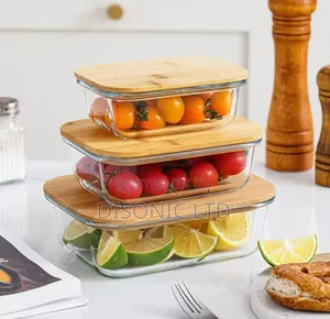 3 In 1 Glass Bowls With Wooden Covers