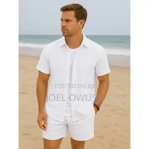 Mens Cotton Shirt Short Set – Casual 2- Pieces Outfit ’T767575