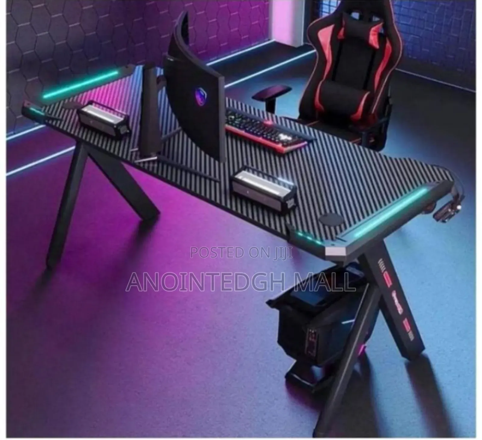 Modern Gaming Desk With Led Light 1.2m - Black