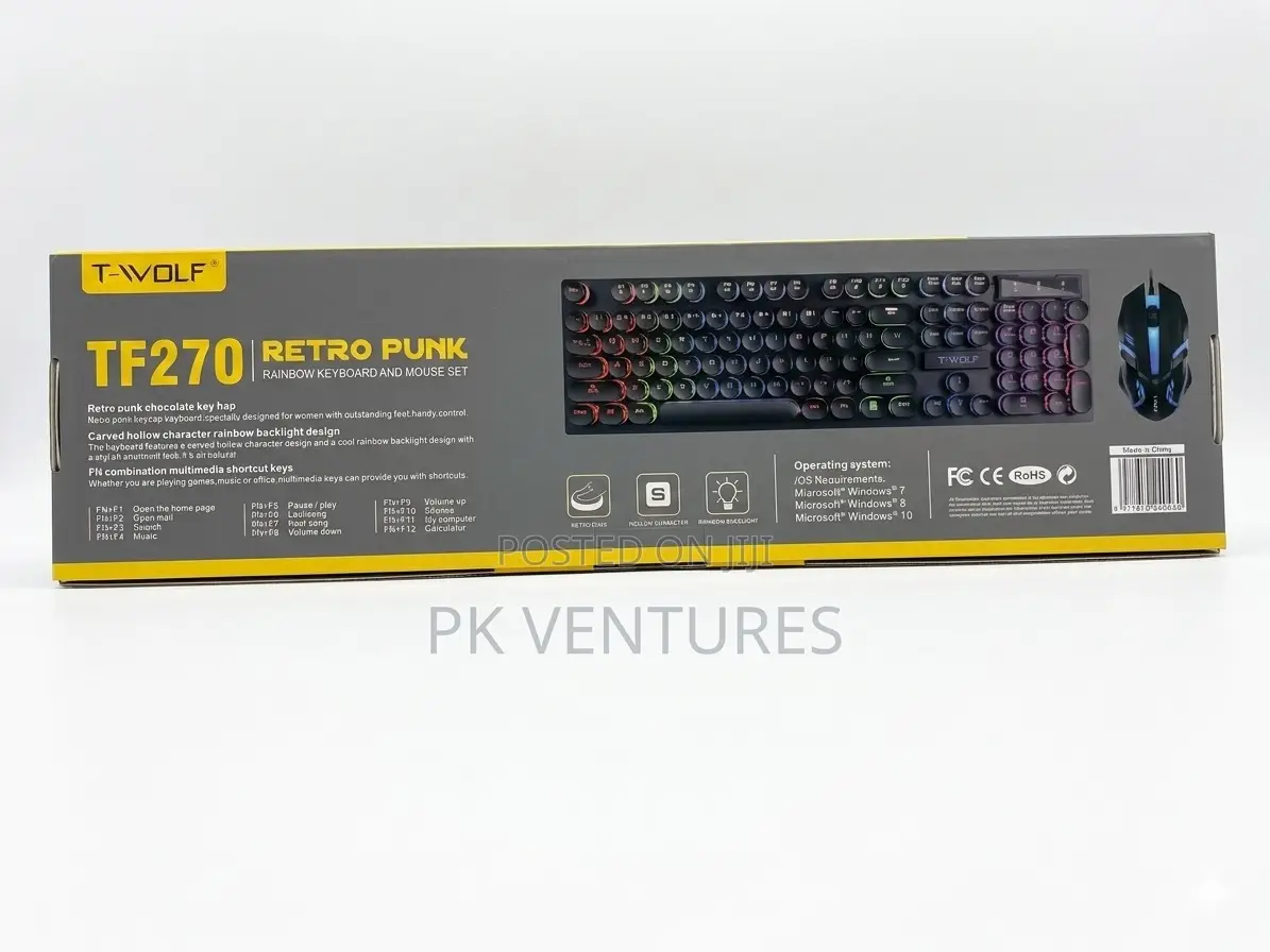 Tf270 Retro Punk Rainbow Keyboard and Mouse Set