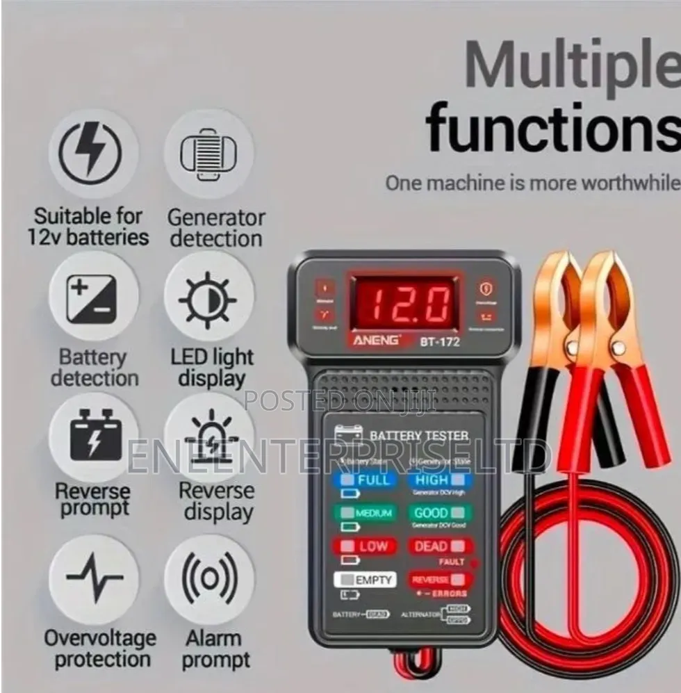 12v Car Battery Tester With Led Indicator + Alligator Clips
