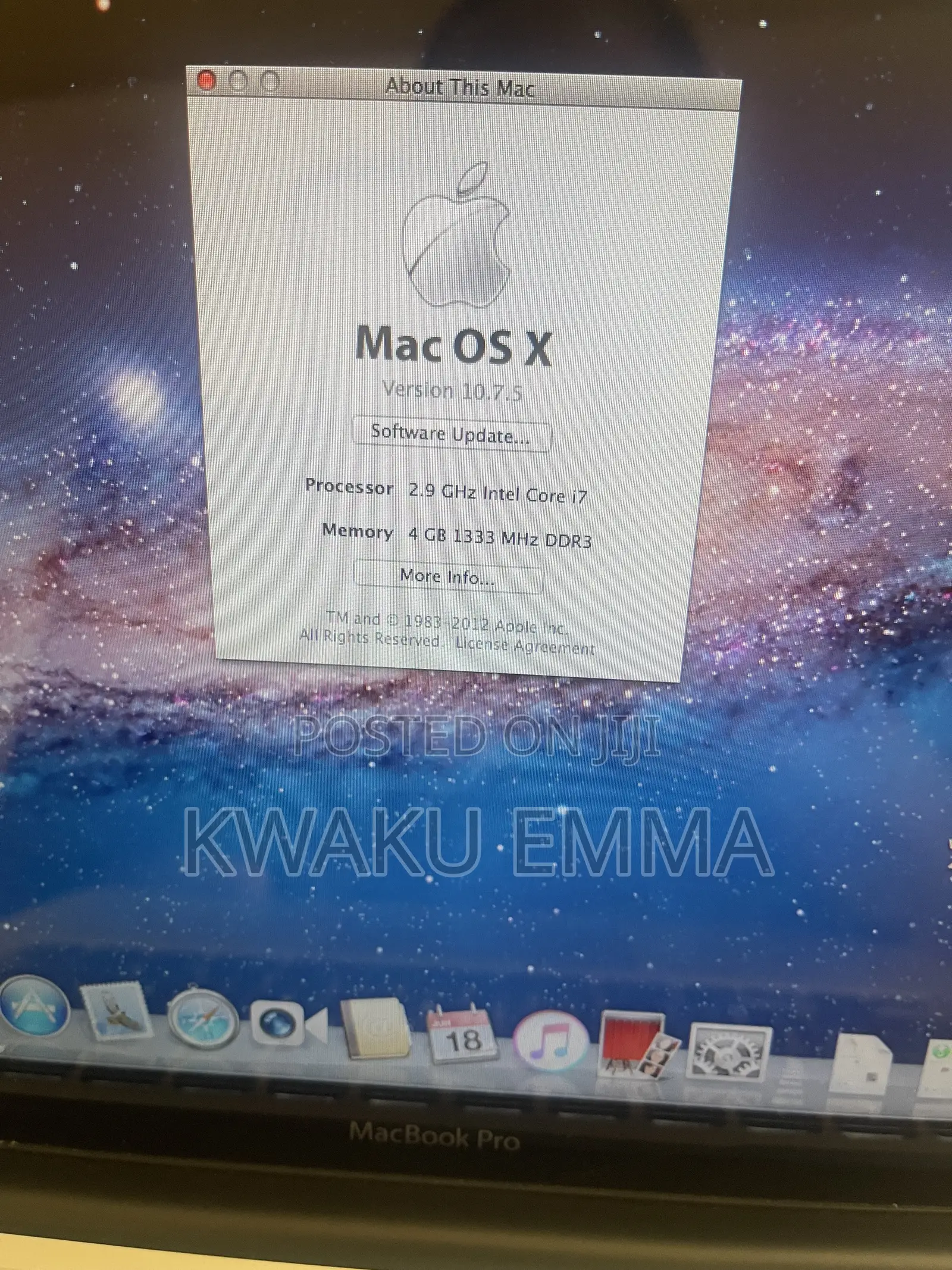 Laptop Apple MacBook Pro 2012 4GB Intel Core i7 HDD 512GB