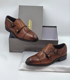 Luciano Bellini Brown Leather Men's Monk Strap Shoes