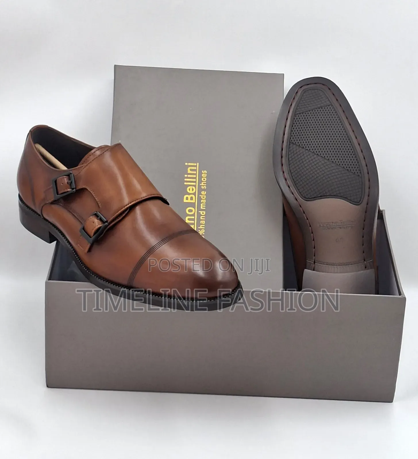 Luciano Bellini Brown Leather Men's Monk Strap Shoes