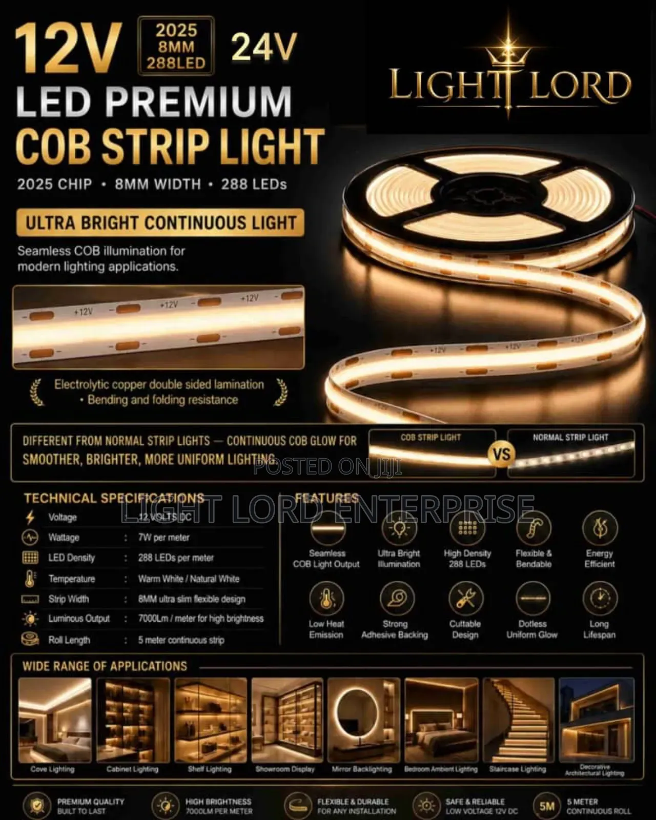 Smooter Cob Led Strip10meters 220v/240v/12v/24v