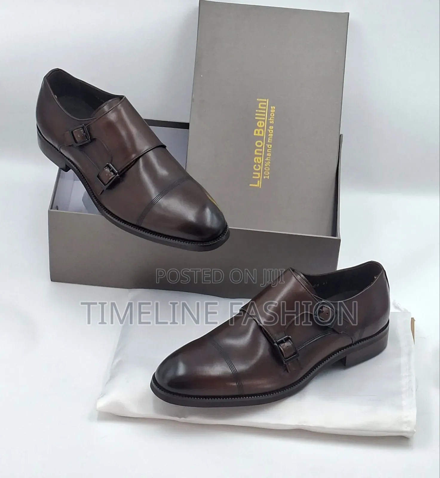 Coffee Brown Luciano Bellini Monk Leather Shoes
