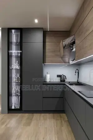L-Shaped Modular Kitchen Cabinets With Glass(Waterproof)