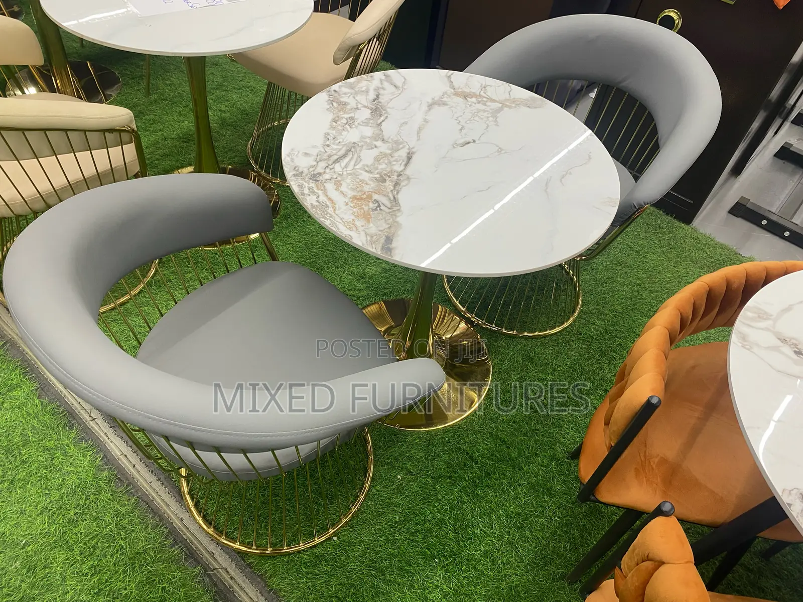 Outdoor Sets Marble Table With Leather Chairs