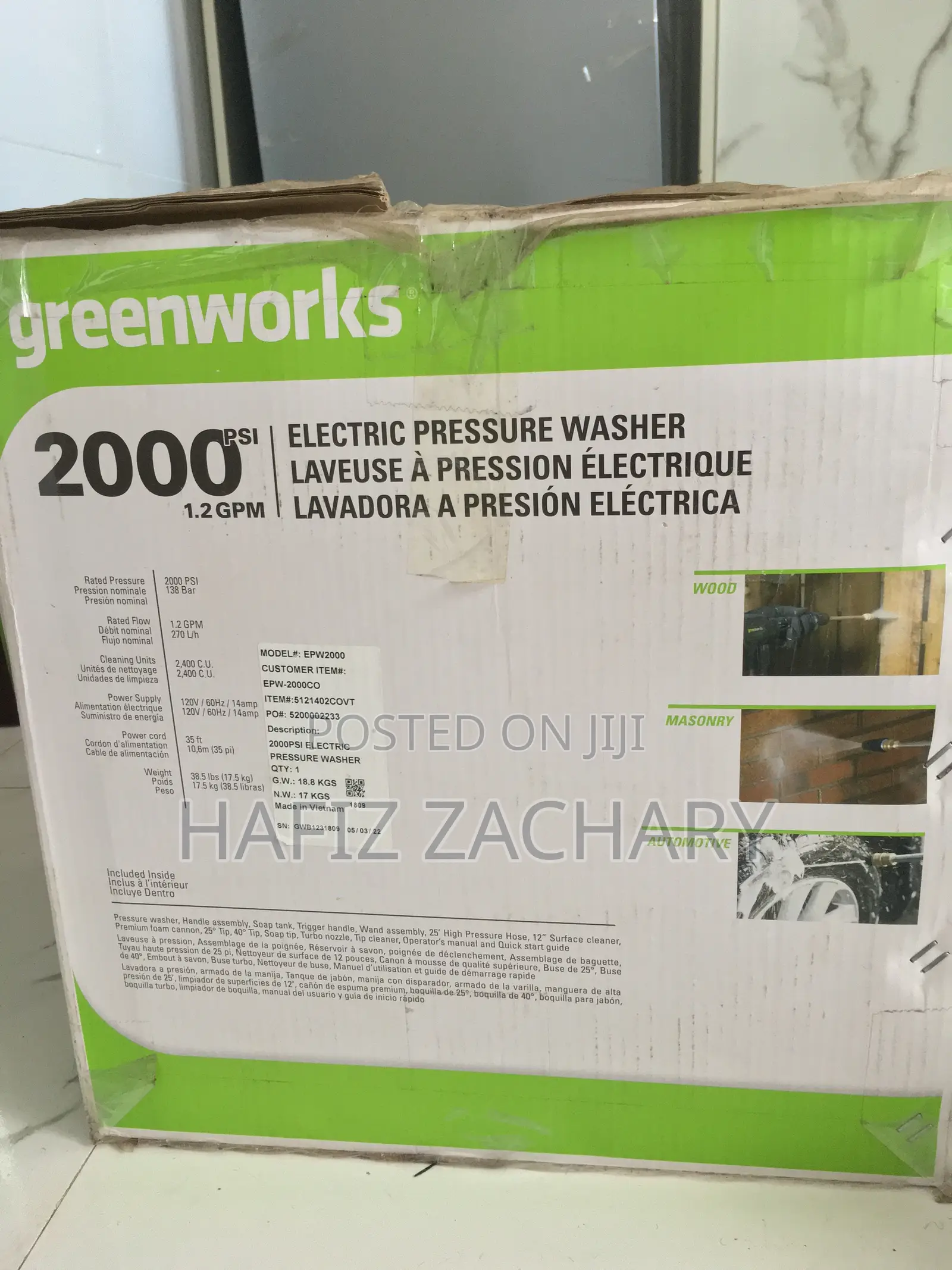 Greenworks 2000 Psi Electric Pressure Washer / Car Washer
