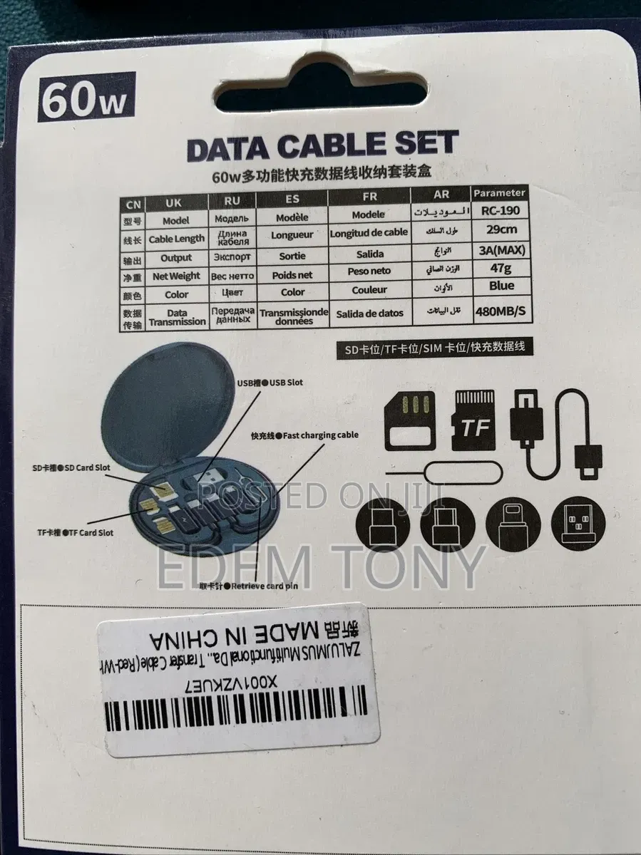 Multifunction Data Cable Set Storage Box 60w Fast Charge Easy Storage