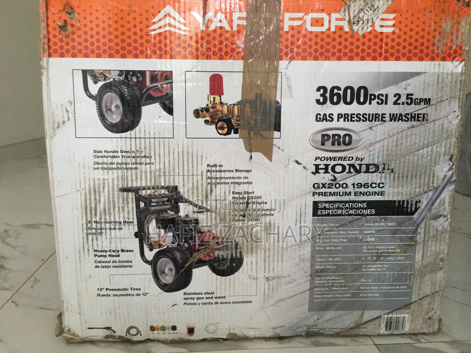 Yard Force 3600 Psi Gas Petrol Pressure Washer (Honda Engine)
