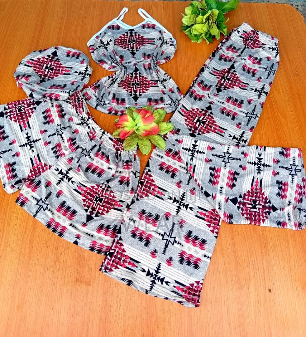 4 in 1 Nightwear
(
Bonnet ,Singlet,Shorts 
Trousers )