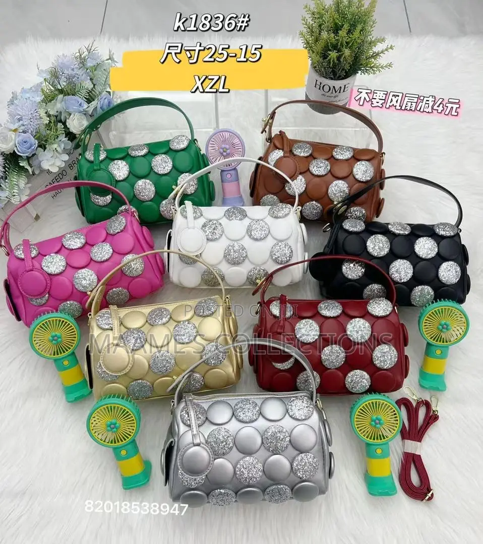Women’S Luxury Handbags With Mini Fan and a Long Strap