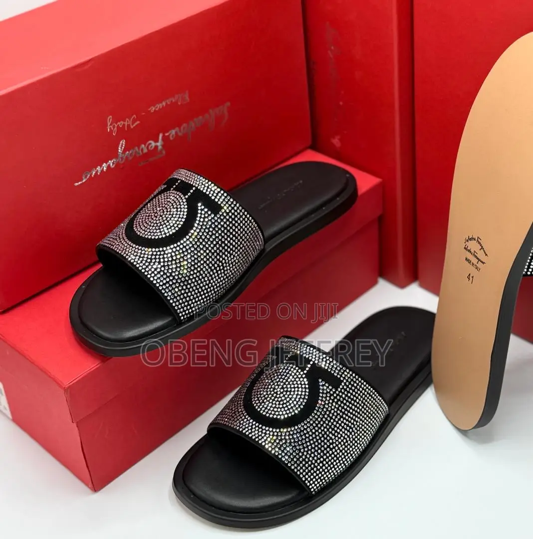 Original Salvatore Ferragamo Slippers Silver/ Black
