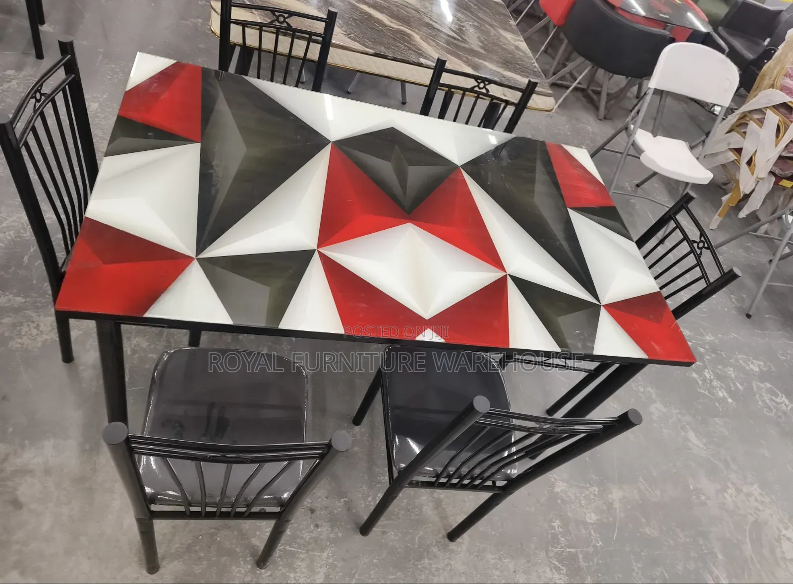 Modern 3d Geometric Glass-Top Dining Table (6 Seater)
