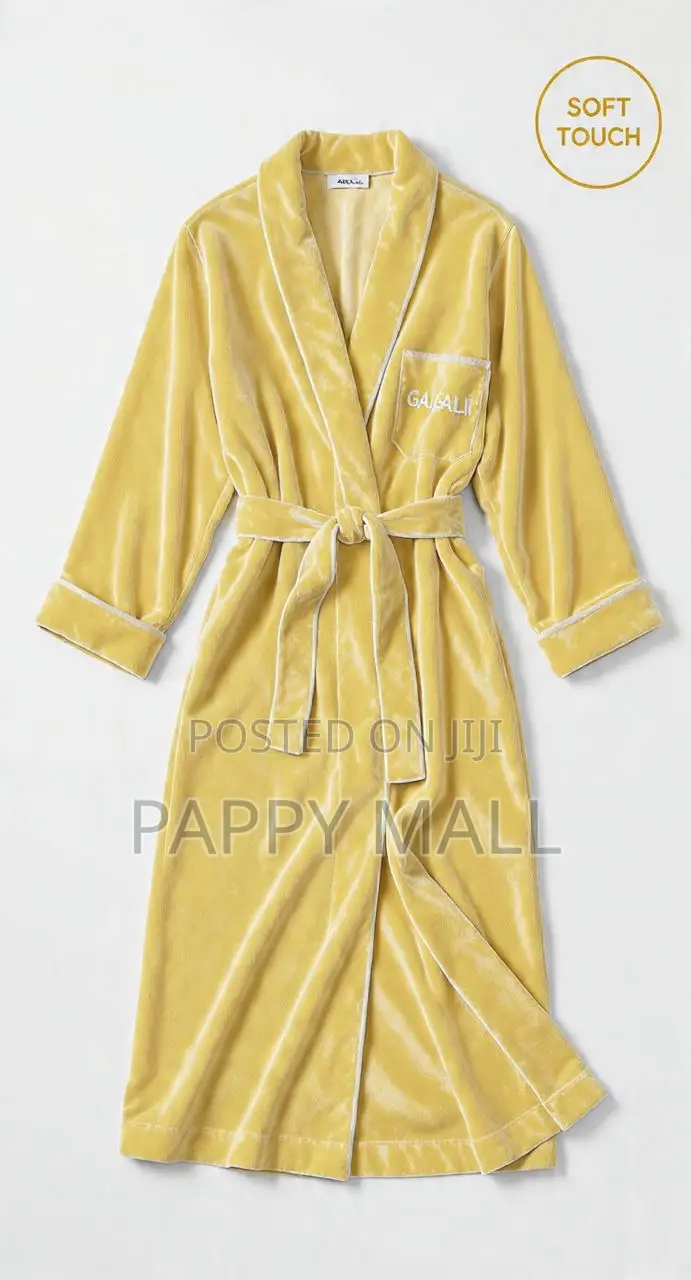 Luxury Soft Touch Velvet Bathrobe - Mustard Yellow