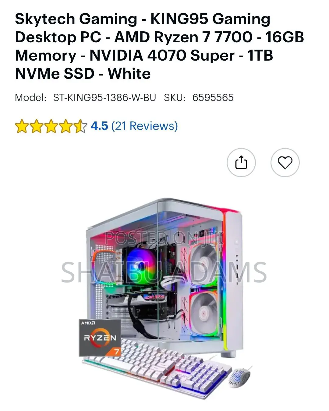 Desktop Computer 16GB AMD Ryzen 7 SSD 1T