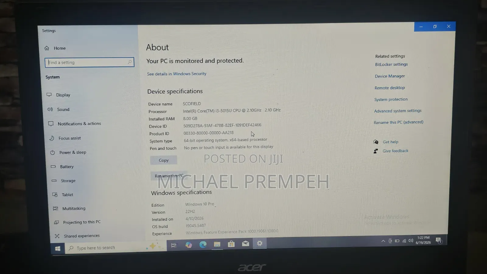 Laptop Acer Aspire E5-573 8GB Intel Core i3 HDD 1T