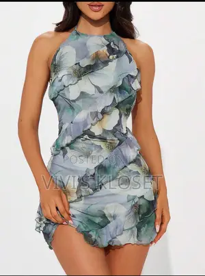 Women's Backless Ruffle Hem Sexy Fashion Party Mini Dress