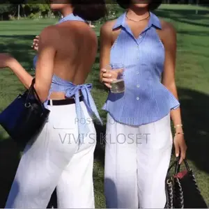 Neck Backless Striped Top