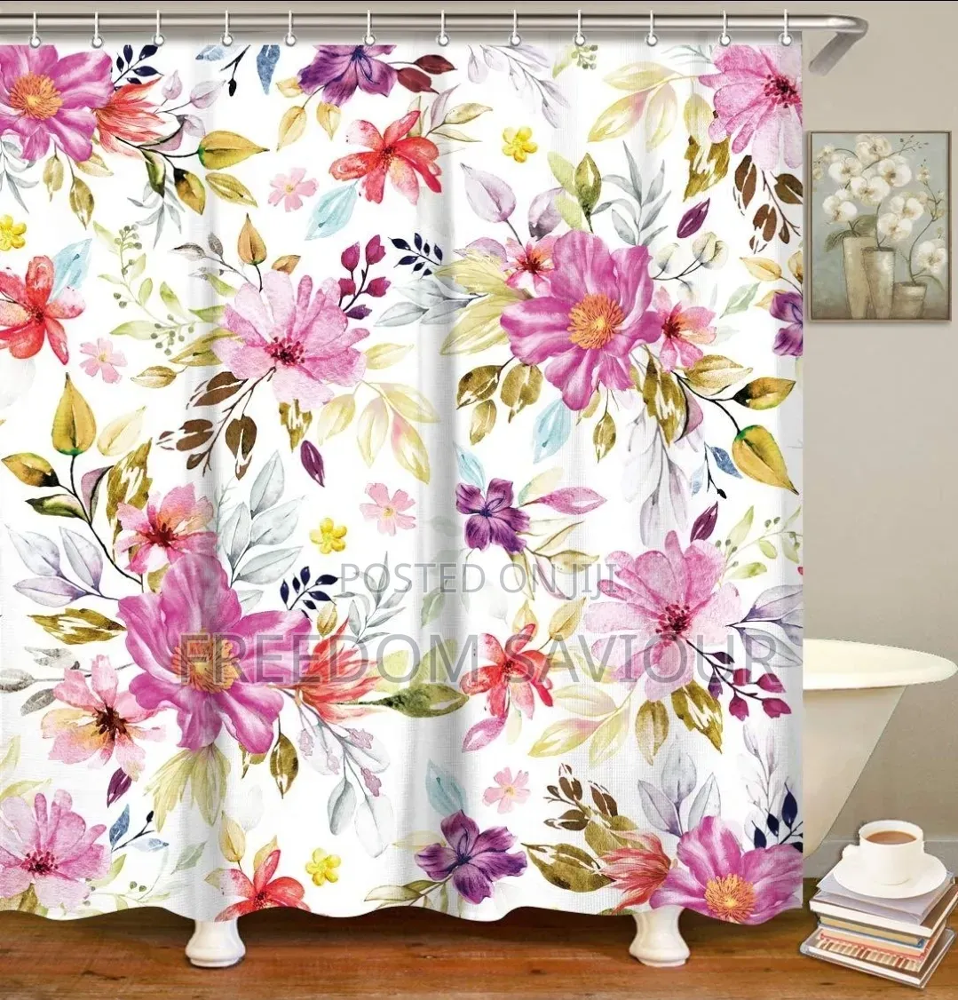 Premium Shower Curtain With Modern Black Bathroom Faucet