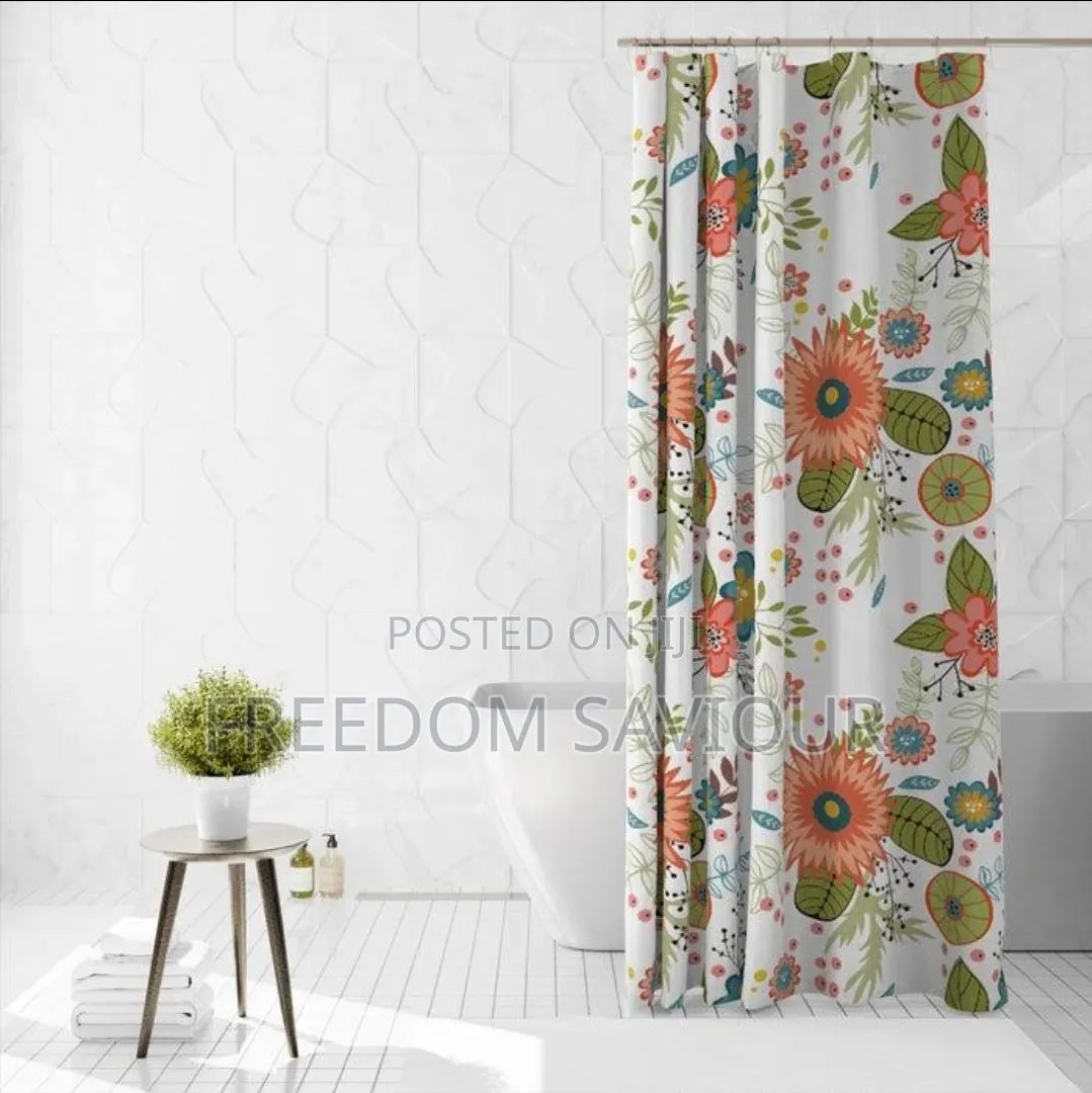 Premium Shower Curtain With Modern Black Bathroom Faucet