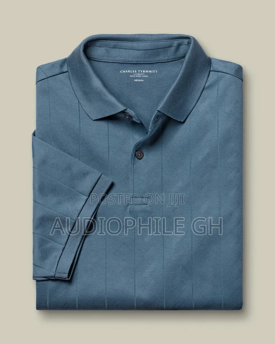 Charles Tyrwhitt Short Sleeve Textured Jacquard Polo Shirt Airforce Bl