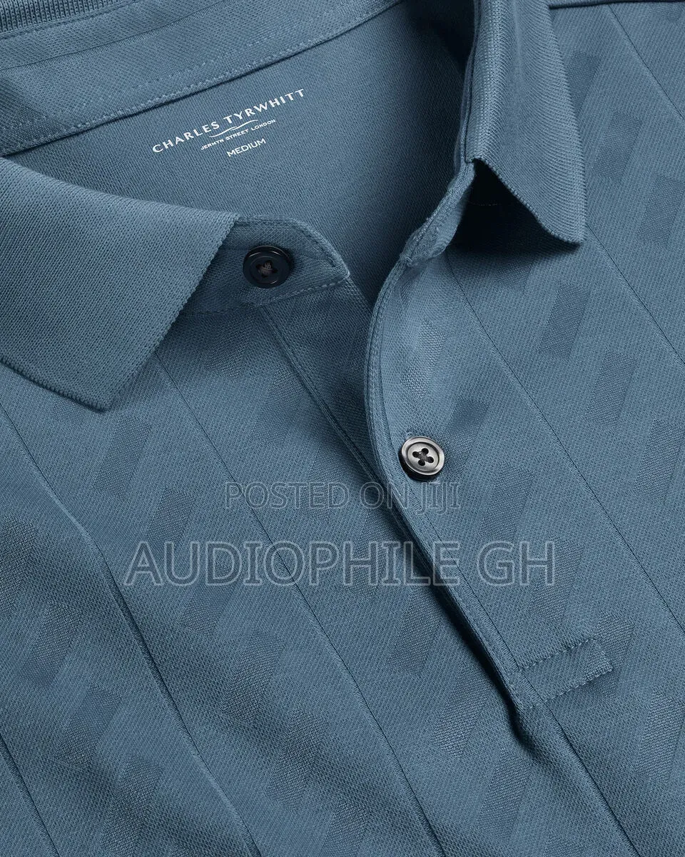 Charles Tyrwhitt Short Sleeve Textured Jacquard Polo Shirt Airforce Bl