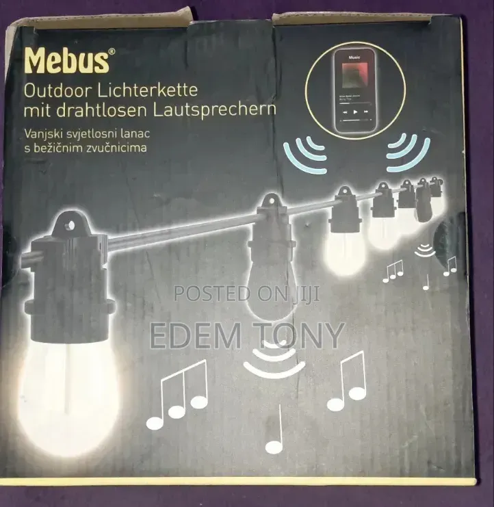Mebus Outdoor Light String Set With Wireless Speakers for Music