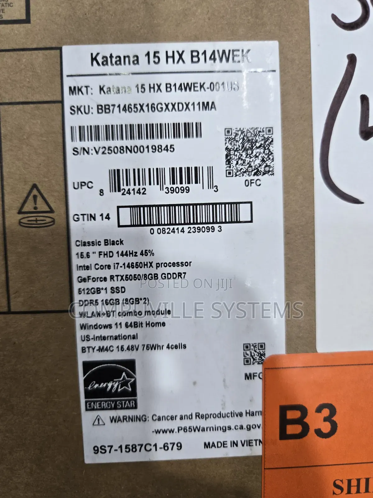 New Laptop MSI Katana 15 16GB Intel Core i7 SSD 512GB