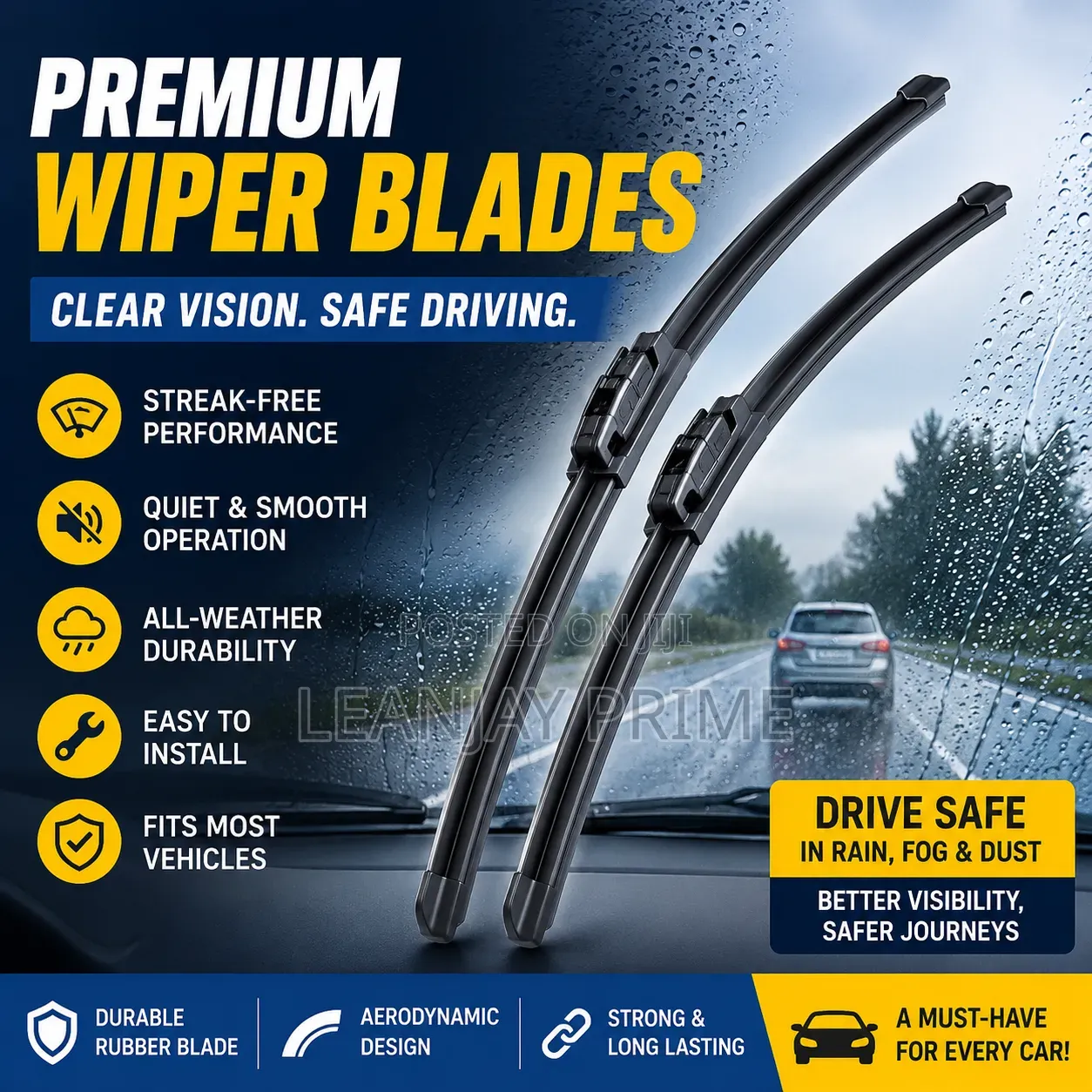 Premium Frameless/Boneless Wiper Blades Set | Smooth Streak-Free