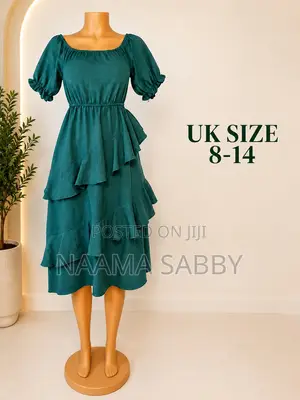 Elegant Teal Green Layered Midi Dress Uk 8-14
