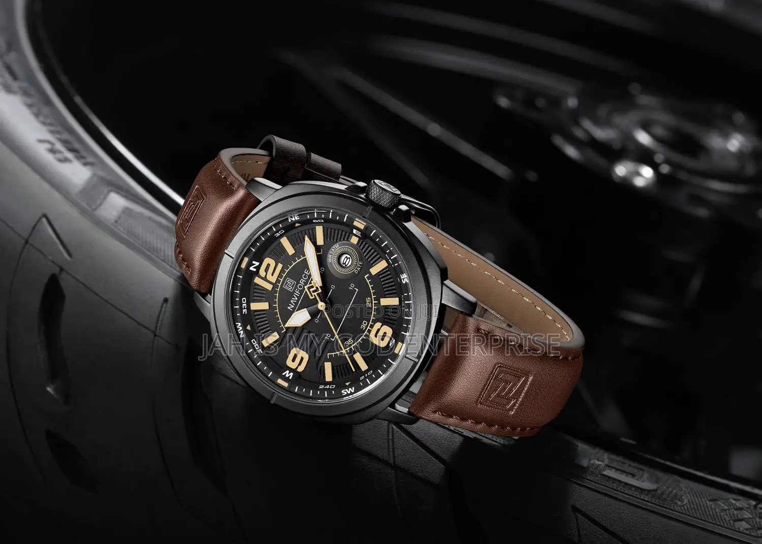 Naviforce Nf8078 Men Quartz Waterproof Clocks Reloj Hombre-Brown Black