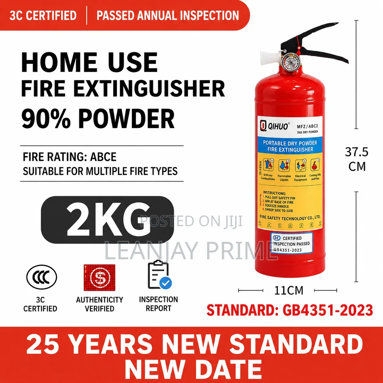 2kg Dry Powder Fire Extinguisher | Home, Office Vehicle Safety
