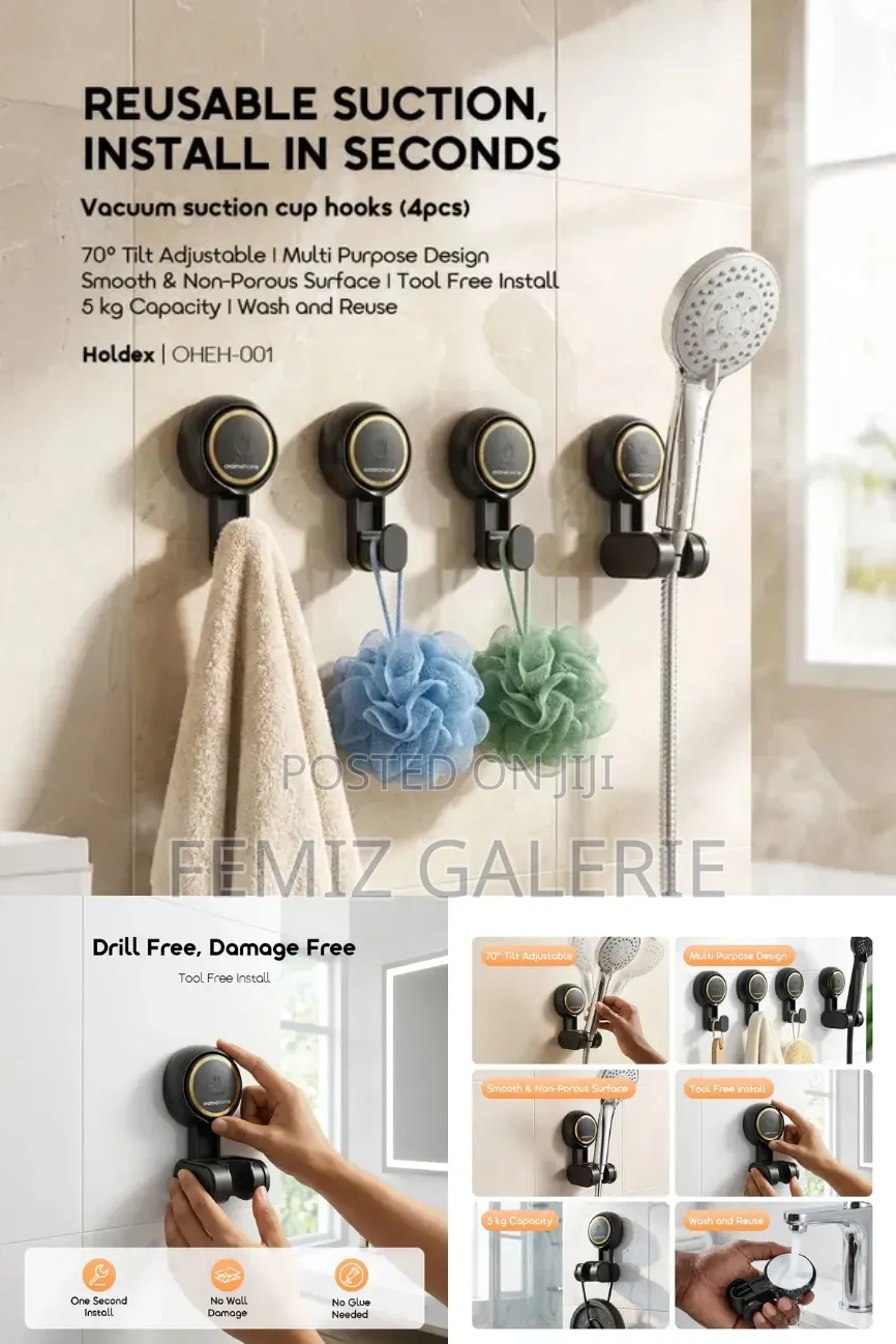 Oraimo Holdex 5kg Load Capacity Reusable Vacuum Suction Cup Hooks