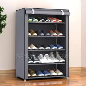 5-Tier Shoe Rack With Dust Cover – Grey