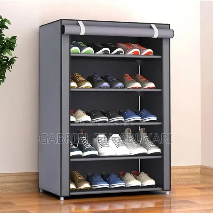 5-Tier Shoe Rack With Dust Cover – Grey